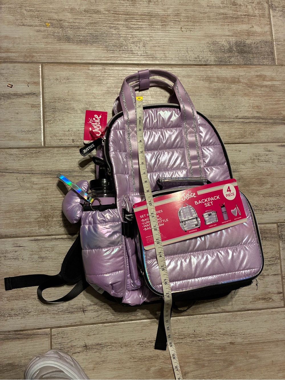 Justice Quilted Shimmer Iridescent Lavender Backpack Set W/ Lunch Bag&Bottle NWT - Picture 2 of 16